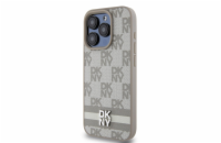 DKNY PU Leather Checkered Pattern and Stripe Zadní Kryt pro iPhone 13 Pro Max Beige