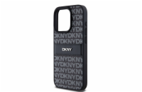 DKNY PU Leather Repeat Pattern Tonal Stripe Zadní Kryt pro iPhone 15 Pro Black