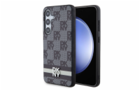 DKNY PU Leather Checkered Pattern and Stripe Zadní Kryt pro Samsung Galaxy S24 Black