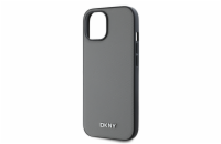 DKNY PU Leather Silver Metal Logo Magsafe Zadní Kryt pro iPhone 13 Grey