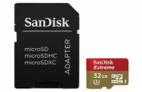 SanDisk microSDHC 32 GB Extreme, 90MB/s, UHS-I, class 10/U3 + adaptér, pro akční kamery