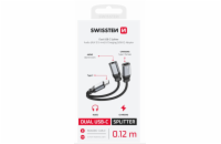 SWISSTEN NABÍJECÍ AUDIO ADAPTÉR TEXTILE USB-C (samec) / USB-C (samice) a 3,5mm AUX 0,12 M ČERNÝ