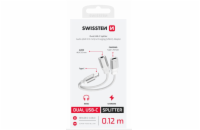 SWISSTEN NABÍJECÍ AUDIO ADAPTÉR TEXTILE USB-C (samec) / USB-C (samice) a 3,5mm AUX 0,12 M BÍLÝ