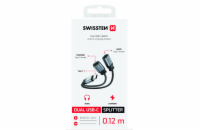 SWISSTEN NABÍJECÍ AUDIO ADAPTÉR TEXTILE USB-C (samec) / 2x USB-C (samice) 0,12 M ČERNÝ