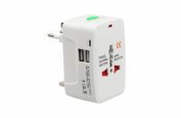 DeTech Univerzální cestovní adaptér - 2xUSB, 1xUSB-C, 1.0A, EU/US/UK/AU, 220V, Bílá Univerzální cestovní adaptér, 2xUSB, 1xUSB-C, 1.0A, EU/US/UK/AU na EU/US/UK/AU, 220V, Bílá, Provozní napětí - AC 10