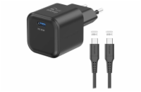 Swissten síťový adaptér gan 1x usb-c 35w power delivery černý + datový kabel usb-c/usb-c 1,2 m černý