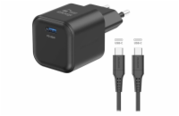 Swissten síťový adaptér gan 1x usb-c 20w power delivery černý + datový kabel usb-c/usb-c 1,2 m černý