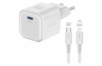 Swissten síťový adaptér gan 1x usb-c 20w power delivery bílý + datový kabel usb-c/lightning 1,2 m bílý