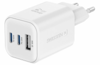 Swissten síťový adaptér gan 2x usb-c 65w pd + 1x usb-a 18w qc bílý