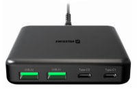 Swissten mini desktop adaptér gan 2x usb-c + 2xusb 65w power delivery černý