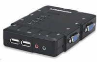 MANHATTAN KVM přepínač 4 porty, USB, audio, integrované kabely