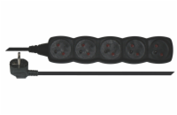 Prodlužovací kabel 3m / 5 zásuvek / černý / PVC / 1 mm2