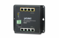 Planet průmyslový plochý switch 8x 1Gb, 4xPoE 30/120W, dual 48-56VDC, IP30, -40/75st, fanless